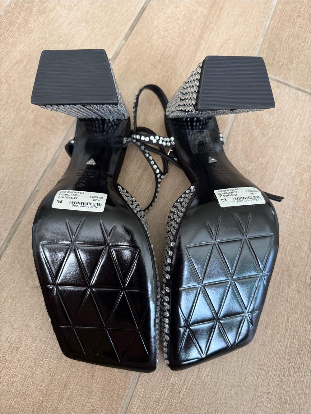 SCHUTZ Black Rhinestone Square-Toe Slingback Heels 10 Jaycie - Picture 8 of 12